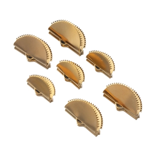 Golden stainless steel semi-circular fan-shaped crimp ends with serrated teeth for jewelry DIY