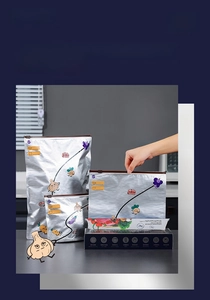 Detail view of silver ion aluminum foil food storage bags with secure slider zipper seal