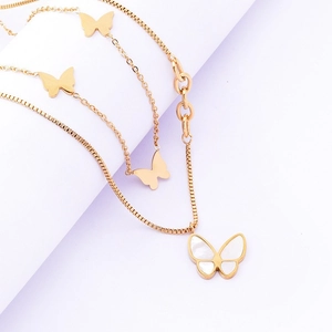 Butterfly Jewelry Titanium Steel White Shell Double Layer Gold Plated Elegant Minimalist Necklace Bracelet