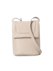 Sac bandoulière beige pour téléphone en cuir texturé avec rabat minimaliste
