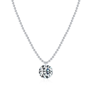 VVS1 Moissanite S925 silver beaded necklace with round brilliant cut pendant on white background