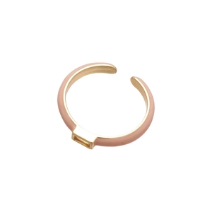 Minimalist gold-plated open ring with pink enamel coating and rectangular zircon detail