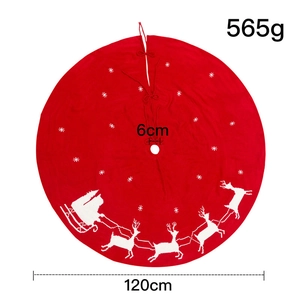 Détail du tapis de sapin de Noël tricoté rouge avec motif renne et ses dimensions
