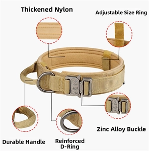 Tactical dog collar featuring a reinforced handle and heavy-duty zinc alloy buckle