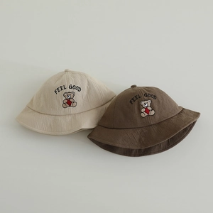 Kids Bucket Hat Cotton Linen Bear Heart Embroidery Feel Good Letter Toddler Baby Sun Basin Hat Korean Style