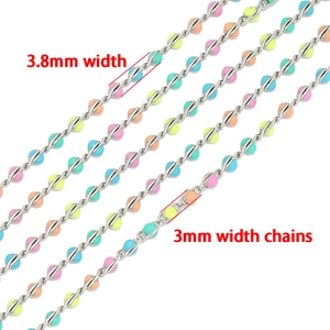 3mm and 3.8mm colorful enamel bead chains in stainless steel for DIY jewelry making