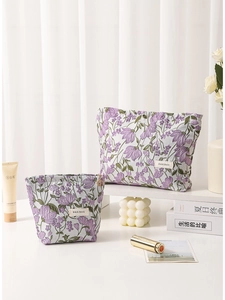 Floral Embroidery Canvas Cosmetic Bag Travel Makeup Organizer Zipper Pouch Portable Storage Wash Handbag Women