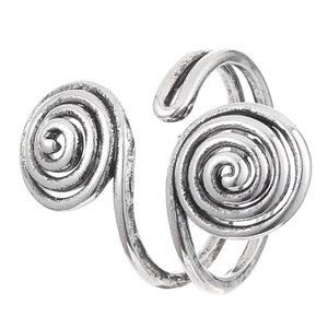 Vintage silver hollow spiral ring with retro geometric twisted lines and ethnic style design