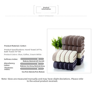 Detail specifications of soft absorbent cotton towels and bath towels in neutral tones