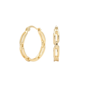 Detailed close-up of S925 sterling silver gold-plated hollow chain link hoop earrings