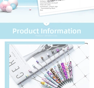 Close-up of DIY beadable pens featuring creative floral, leopard, and geometric patterns