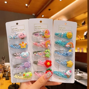 Cute cartoon fruit hair clips set for girls featuring clouds, crowns and rainbows