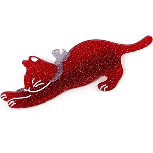 Cute Japanese style red glitter cat hair clip with silver bow for girls' hairstyles