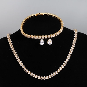 Elegant Waterdrop Cubic Zirconia Jewelry Necklace Bracelet Earrings For Women Shiny Bridal Wedding Party Accessories