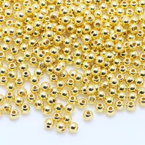 Polished gold metal round spacer beads with holes for DIY jewelry making and crafts