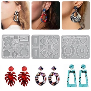 DIY silicone mold set for teardrop and star resin earrings with finished jewelry examples