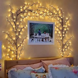 LED Willow Vine Branch Lights Flexible Plastic Warm White Fairy String Lights For Bedroom Wall Christmas Home Decor