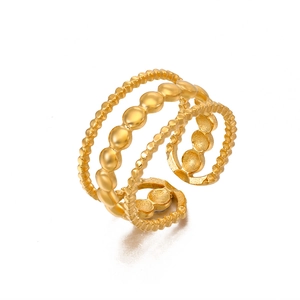 Three-layer wave patterned 18K gold plated stainless steel open ring for women