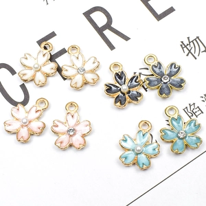 Cherry Blossom Flower Charms Alloy Enamel Oil Floral DIY Jewelry Accessories Faux Artificial Pearl Rhinestone For Necklace Earring