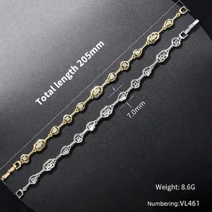 Luxury geometric link bracelet with colorful diamonds in gold and silver, 205mm long