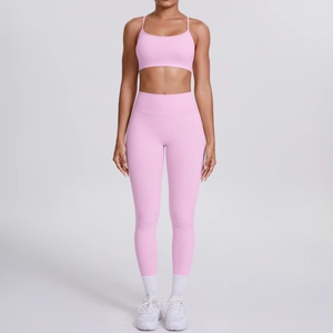 Ensemble de yoga rose sans couture avec brassière de sport et legging taille haute