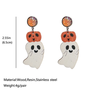 Süße Halloween-Ohrhänger mit Kürbis und Geist aus Holz und Edelstahl gefertigt
