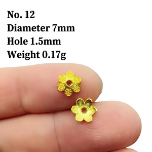 Detailed view of 7mm golden hollow flower bead caps with 1.5mm hole for jewelry making