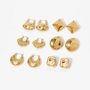 Minimalist gold plated stainless steel geometric earrings set in various shapes