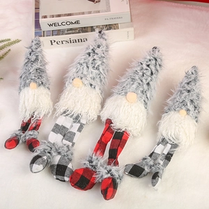 Christmas plush gnomes with long legs in red and black plaid patterns for holiday decor