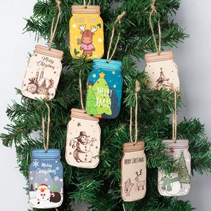 Ornements De Noël En Bois Forme Bocal Mason Impression UV Père Noël Bonhomme De Neige Renne Étiquettes Pour Sapin Fête