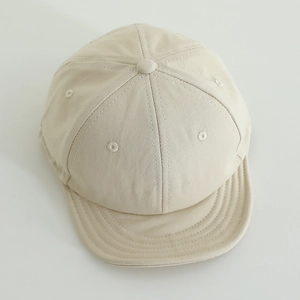 Kids quick-dry short brim baseball cap in beige with breathable mesh holes
