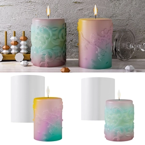 Cylindrical Silicone Candle Mold With 3D Floral And Scroll Relief Pattern For DIY Aromatherapy Candle Making