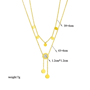 Double-layered 18K gold plated steel necklace with white shell pendant and Roman numerals