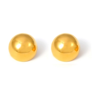 Polished 18k gold plated stainless steel dome stud earrings with mirror finish on white background