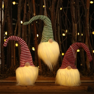 Ornements Suspendus Gnome De Noël Lumineux LED Bonnet Tricoté Fausse Fourrure Poupée Sans Visage Décor Arbre Fête
