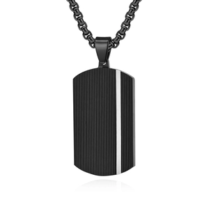 Minimalist black military tag necklace with vertical stripe texture and sleek chain