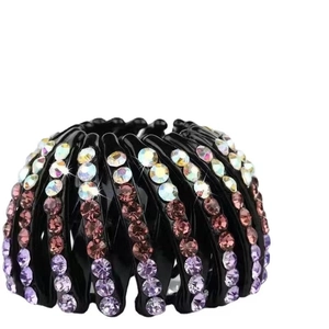 Sparkling velvet bird nest hair clip with colorful rhinestones for high ponytails