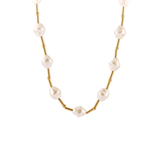 Baroque Imitation Artificial Pearl Necklace French Retro Titanium Steel 18K Gold Plated Clavicle Beaded Stitching Jewelry For Women