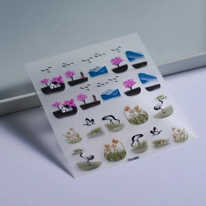 5D nail art stickers featuring Chinese style cherry blossoms, cranes and reed scenery