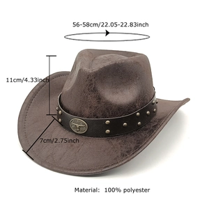 Chapeau de cowboy western marron foncé en suédine avec ceinture cloutée et emblème taureau