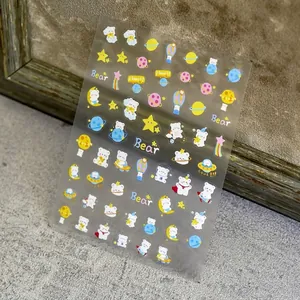 Adesivi per unghie con orsetti e pianeti con supporto adesivo 5D per manicure chic