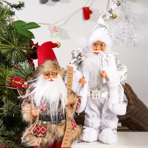 Standing 12-inch Santa Claus figurines set in red and white festive holiday outfits