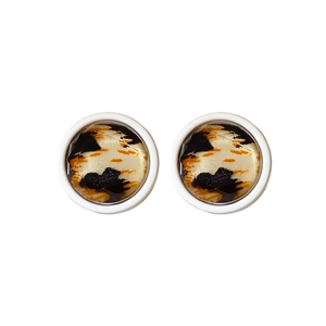Retro faceted round leopard print earrings with white borders and tortoiseshell patterns