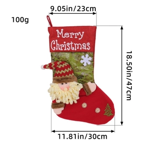 Large Christmas stocking with 3D Santa Claus and Merry Christmas embroidery, 47cm height