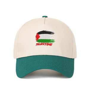 Cappellino da baseball vintage a 5 pannelli con ricamo della bandiera della Palestina