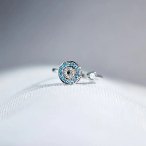 925 Sterling Silver Rotating Evil Eye Zirconia Adjustable Open Ring Women Fashion Fidget Stress Relief Jewelry Gift
