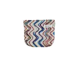 Rainbow wave pattern canvas makeup bag with soft texture and Korean text label