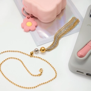 Schicke 18K vergoldete Edelstahl-Kugelkette mit elegantem Kugel-Quastenanhänger