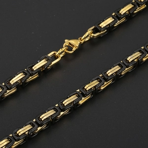 Men's gold and black Byzantine chain necklace in stainless steel with lobster clasp