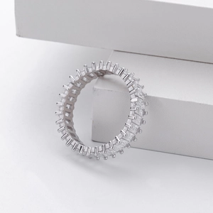 Detailed view of S925 silver ring featuring rectangular zircon stones on white blocks